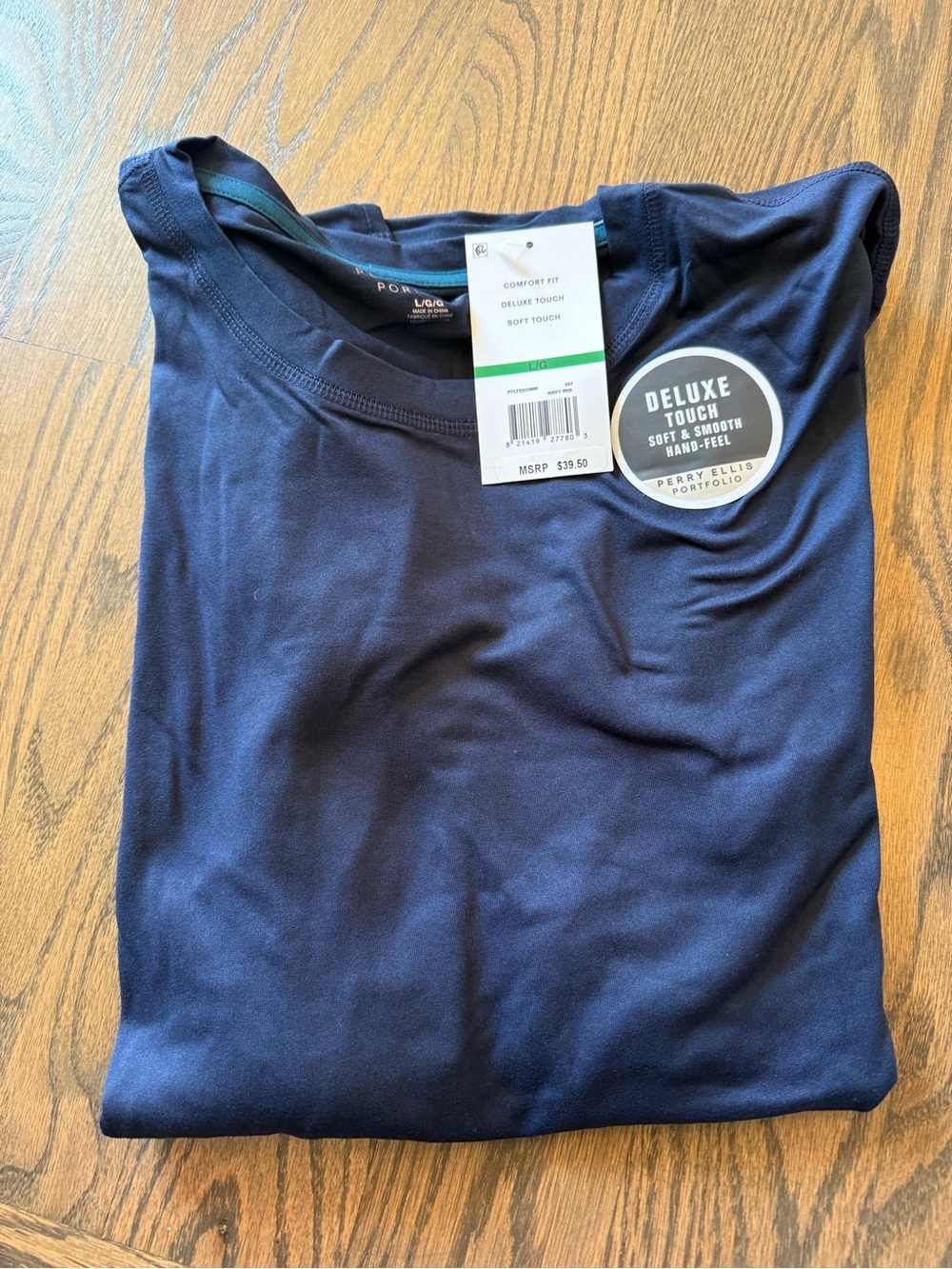 NWT Perry Ellis Luxe Men's Navy long Sleeve Crew Neck sleepwear Tee navy large
